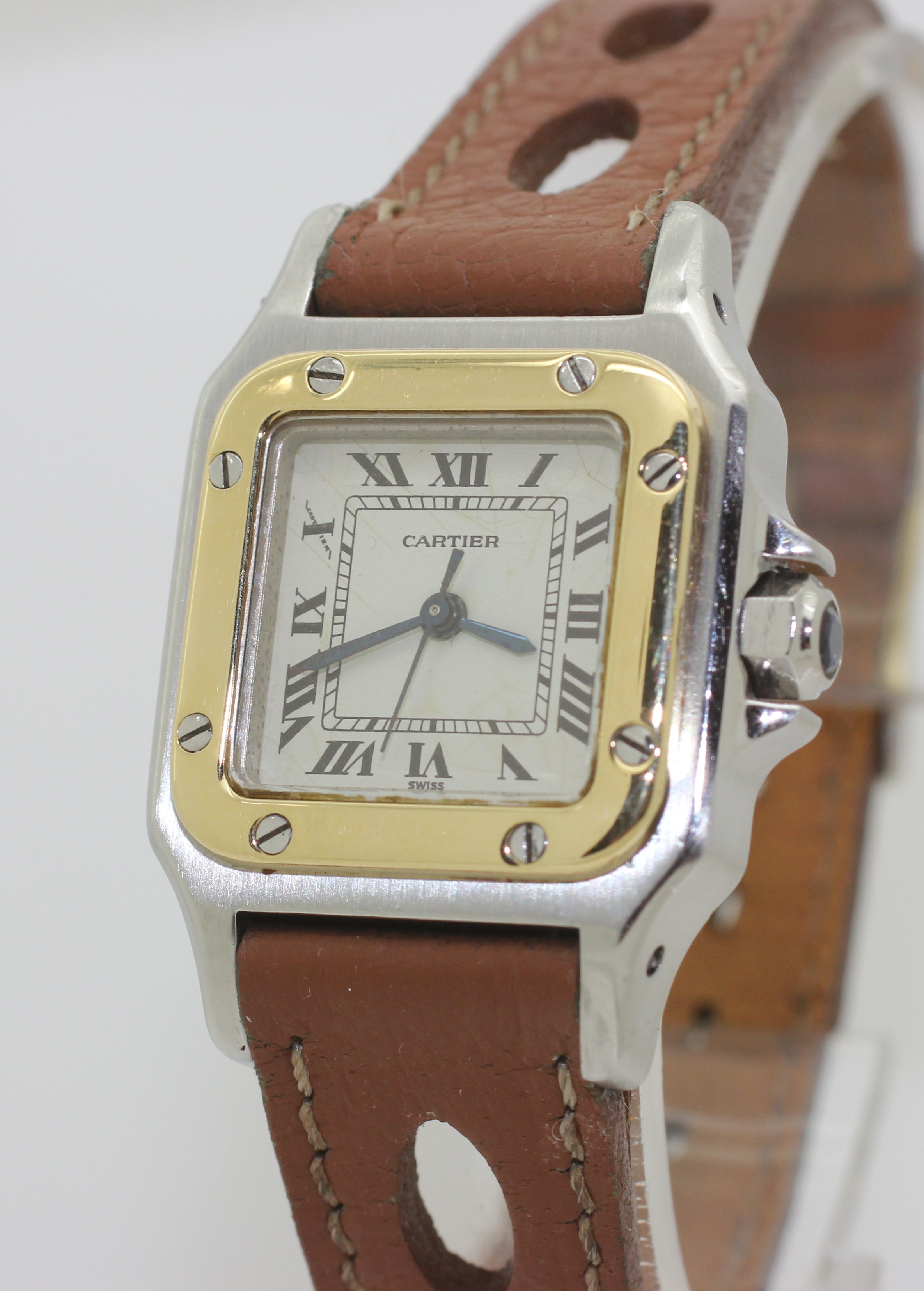 SUPER RARE Ltd Ed Steel Ladies Cartier Santos Dumont Galbee Watch 1565 25mm