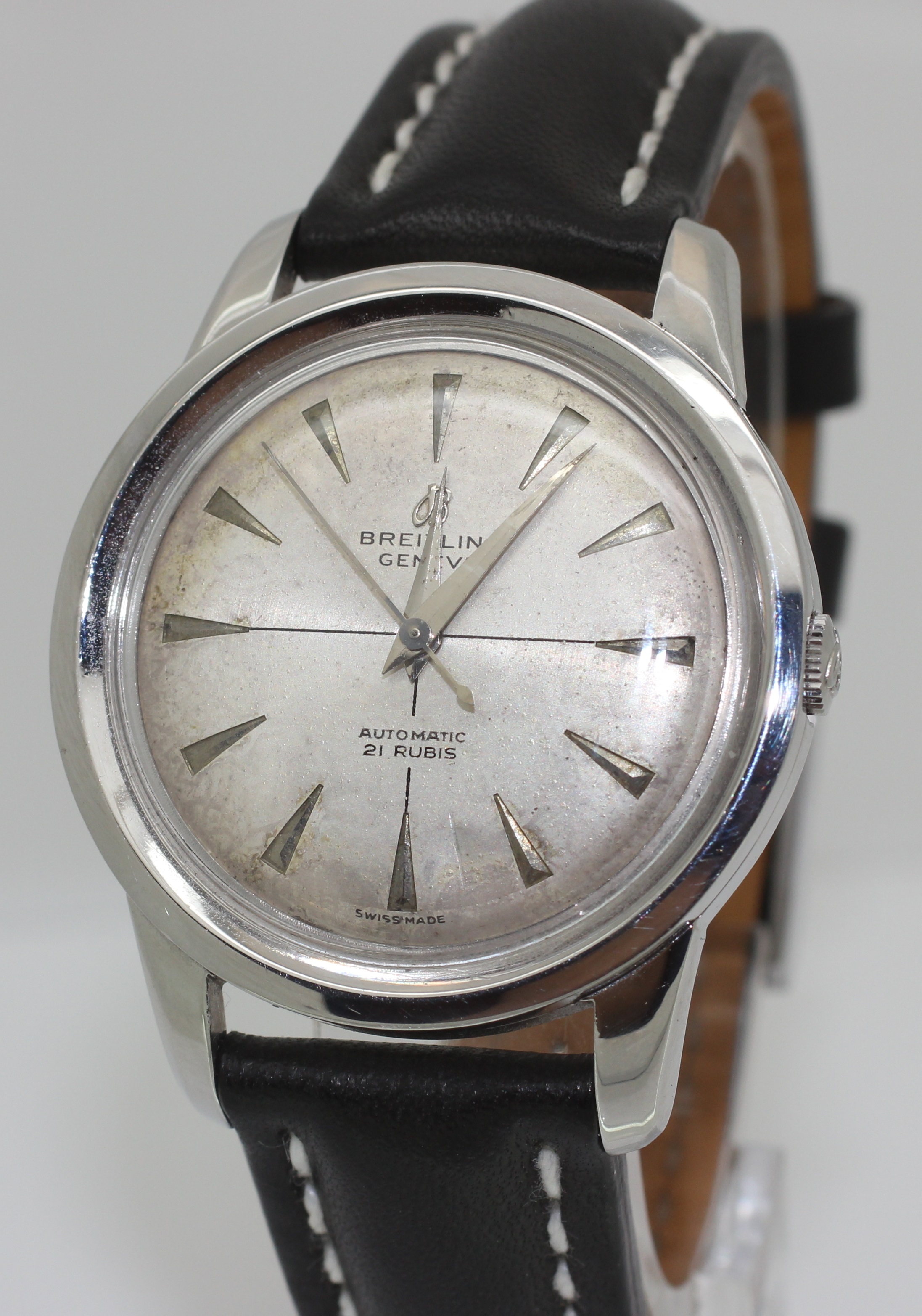 MENS RARE VINTAGE 1950s BREITLING BIDYNATOR 2509 25 AUTOMATIC 35mm JUST SERVICED