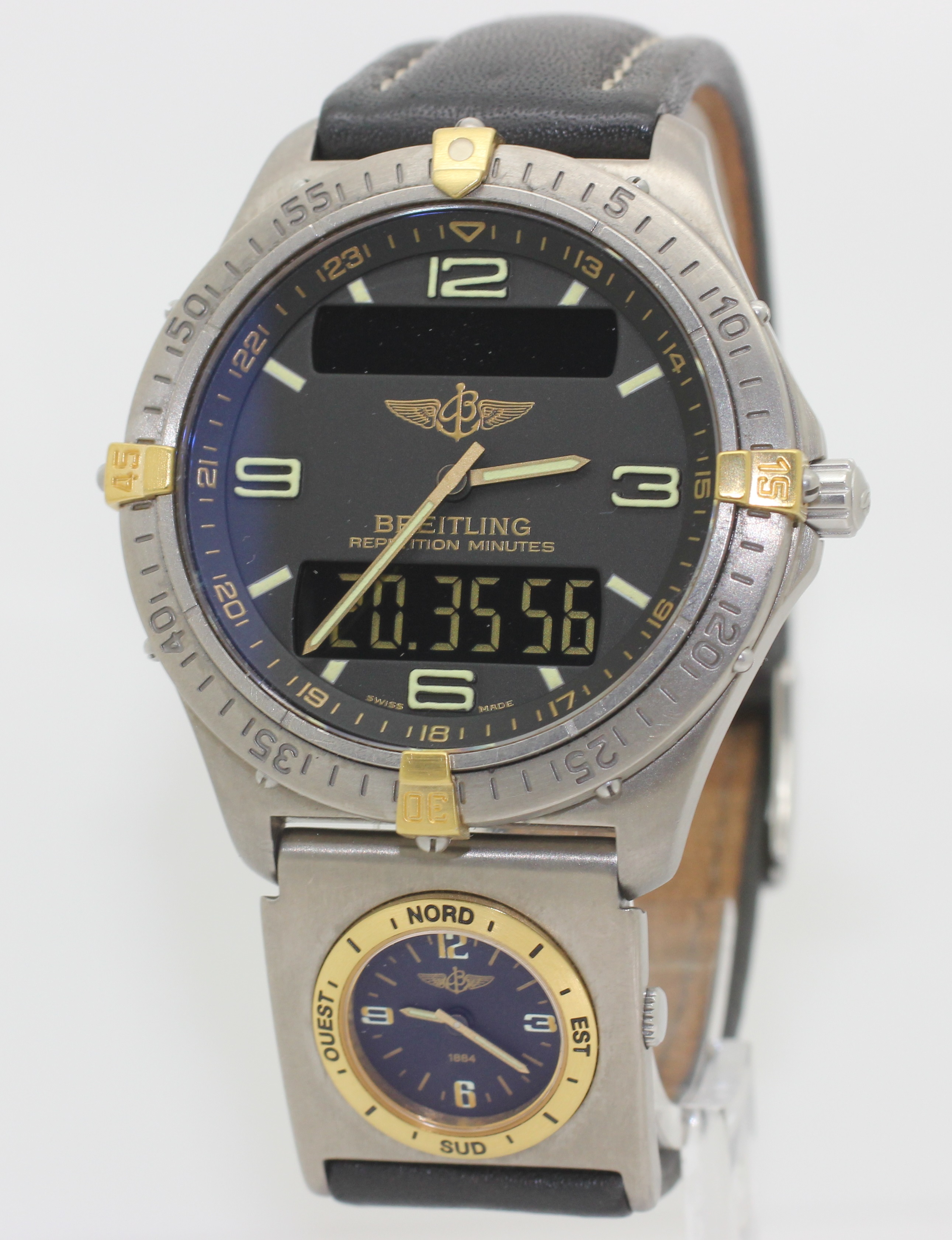 1998 Titanium & Gold Breitling Aerospace Repetition Minutes & UTC Module F65062